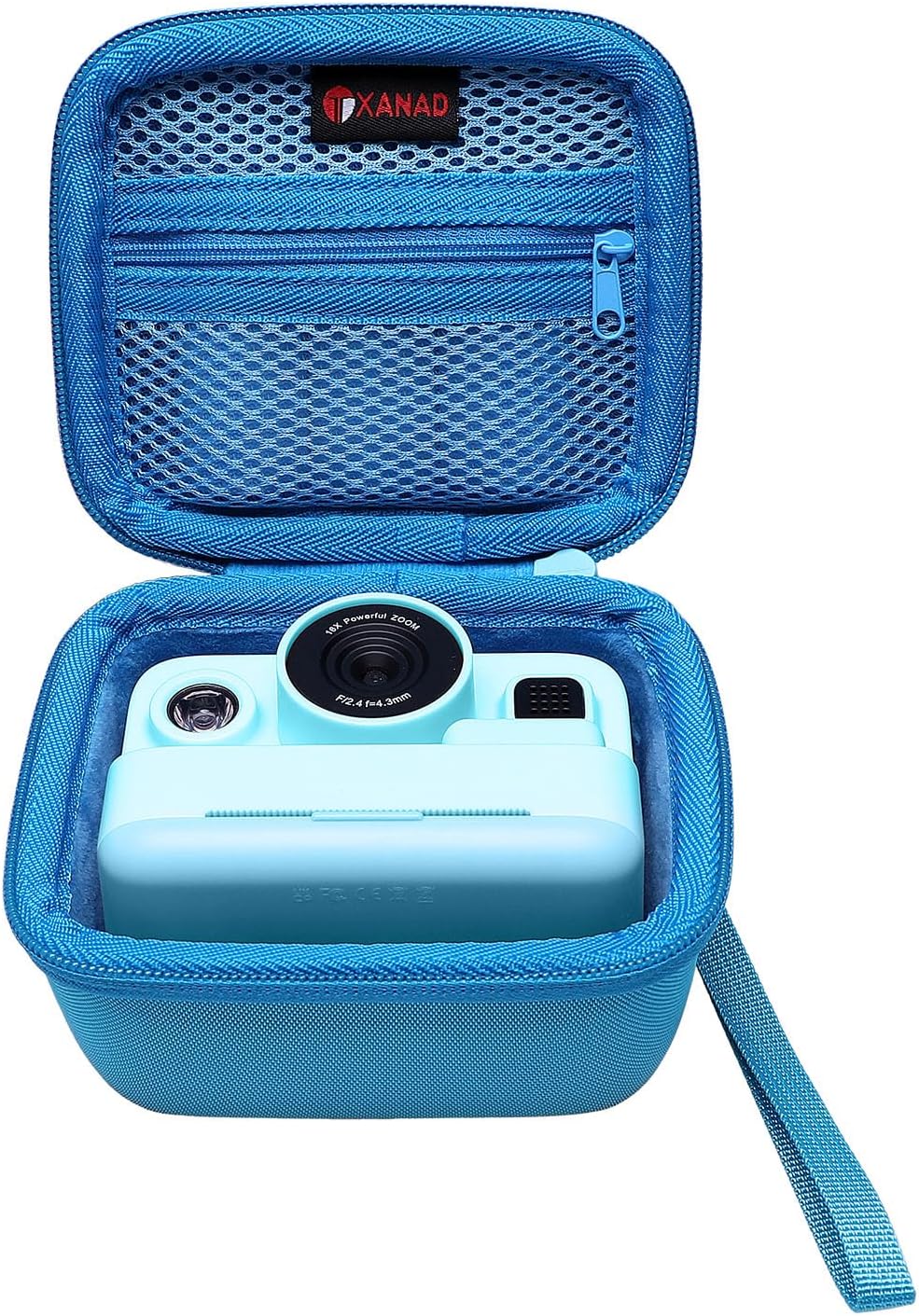 Detalle 2 de XANAD Kinderkamera Tasche für Sofortbildkamera – Schutzetui mit Thermodruckpapier, Hartschale & Gurt (Blau)