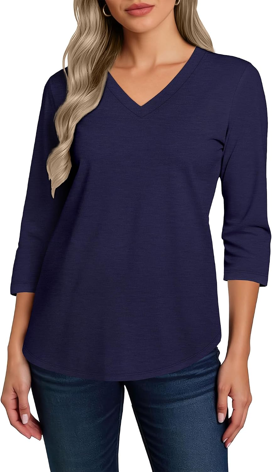 Detalle 2 de CHICALLURE 3/4-Sleeve V-Neck Tunic Top for Women