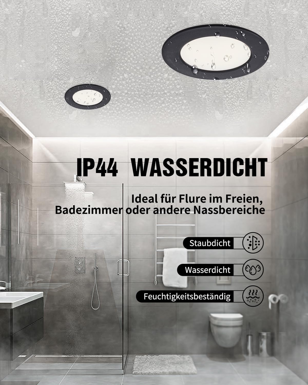Thumbnail 2 de Grebeam LED Deckenspots Schwarz, 5W – 20er Set, IP44, 3000K Warmweiß, 450 lm, Ø75–90 mm, Einbauleuchten für Bad