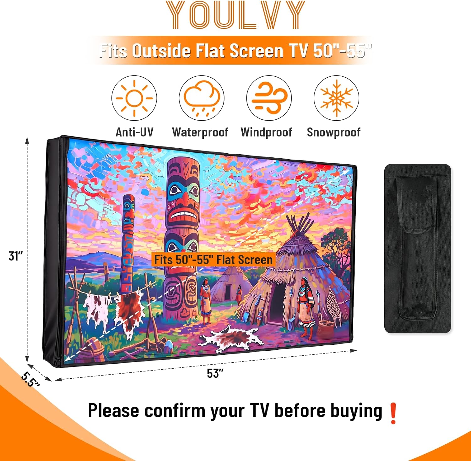Detalle de Youlvy Outdoor TV Cover 50-55 inch: Weatherproof Shield for Your Outside TV