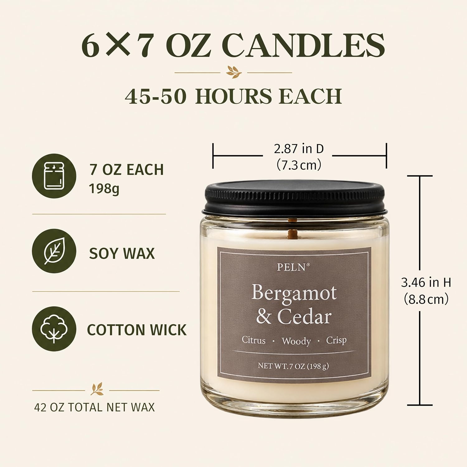 Thumbnail 5 de PELN Modern Woods Soy Wax Candle Gift Set, 6 Scents, 7 oz Each