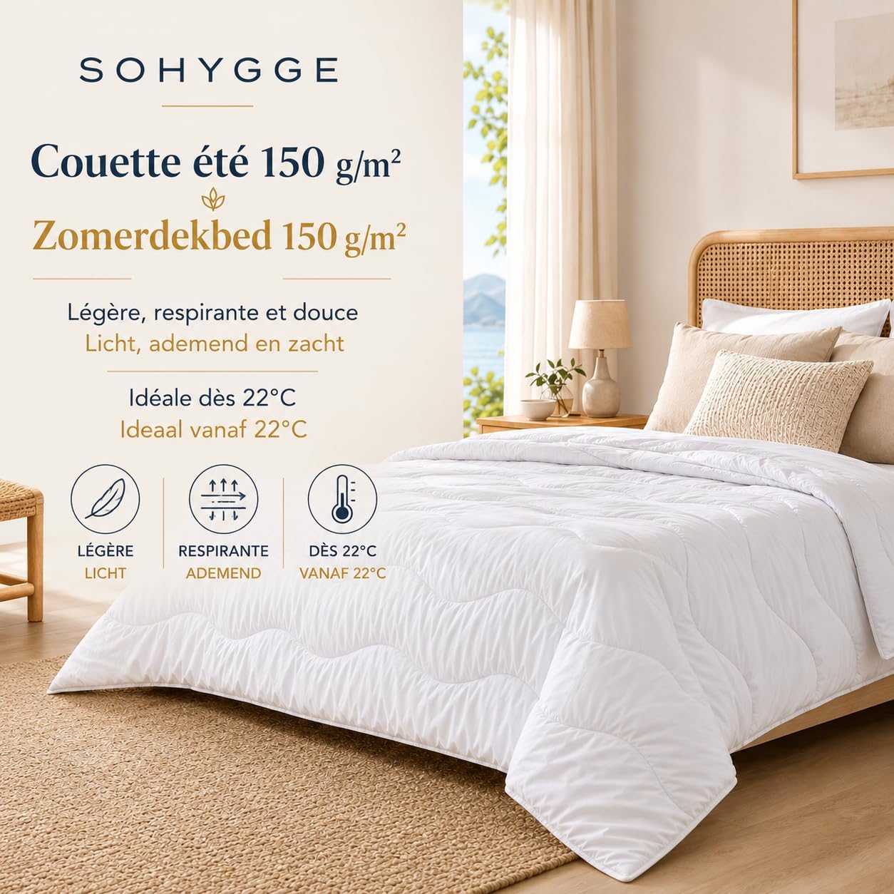 Detalle 2 de SOHYGGE QUILT150WAVES zomerdekbed 220 x 240 cm, 150 g/m² microvezel
