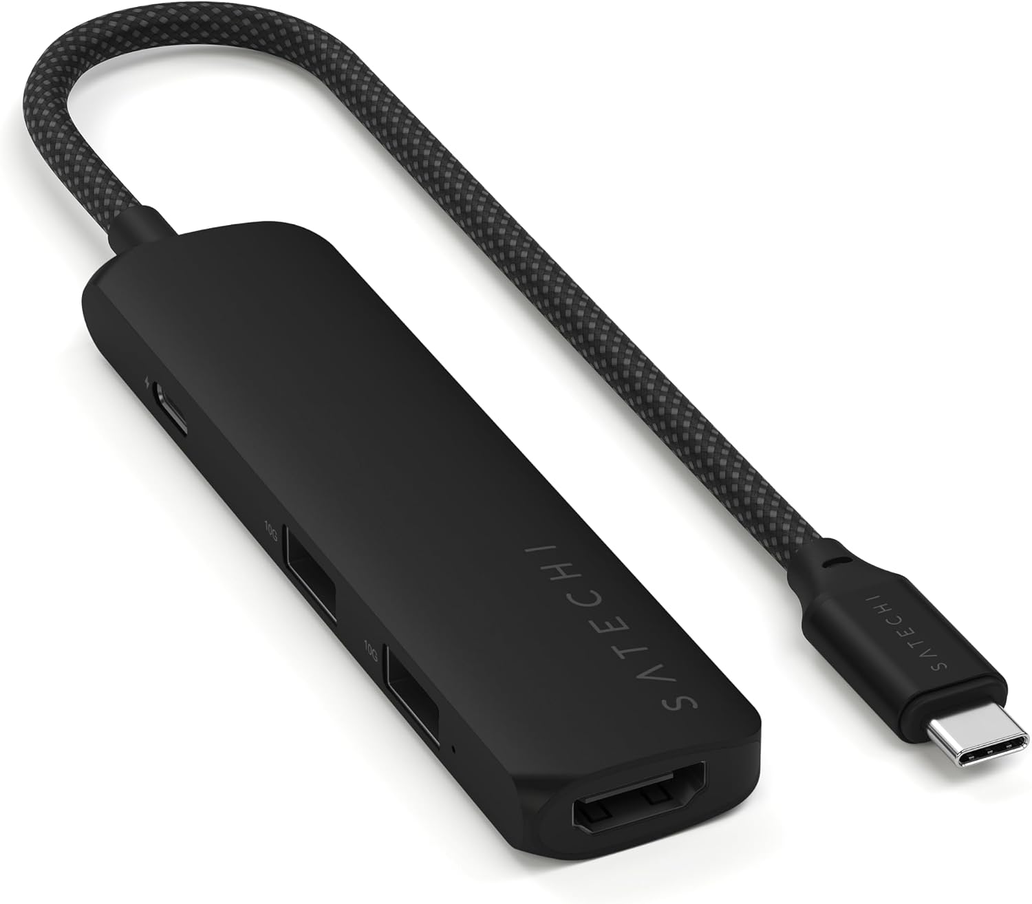 SATECHI Hub USB-C 4 in 1 Slim Plus con ricarica PD fino a 100W, HDMI 4K 60Hz e 2×USB-A 10Gbps (Nero)