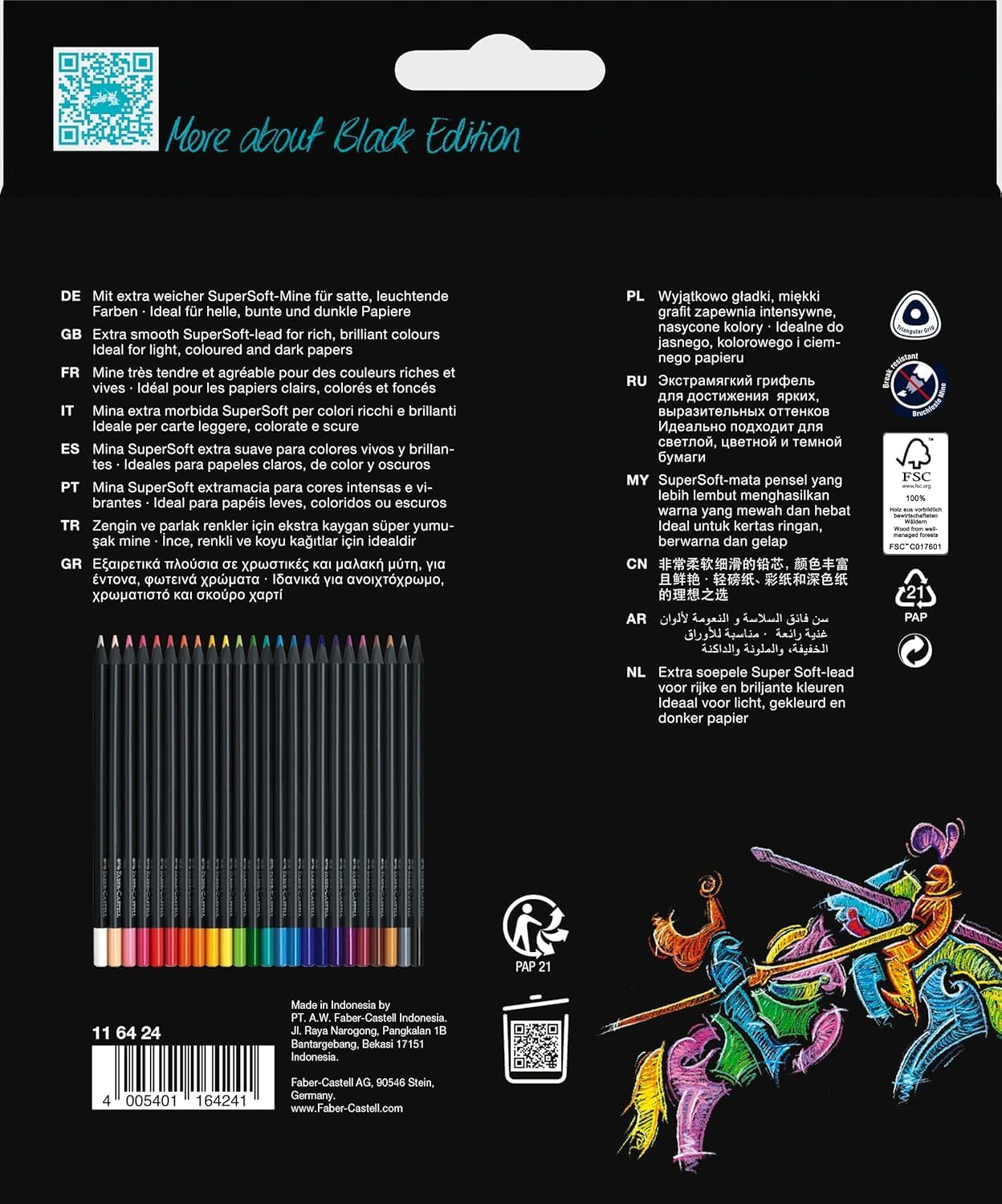Thumbnail 2 de FABER-CASTELL 116424 Black Edition – Crayons de couleur 24 couleurs, ergonomiques et résistants