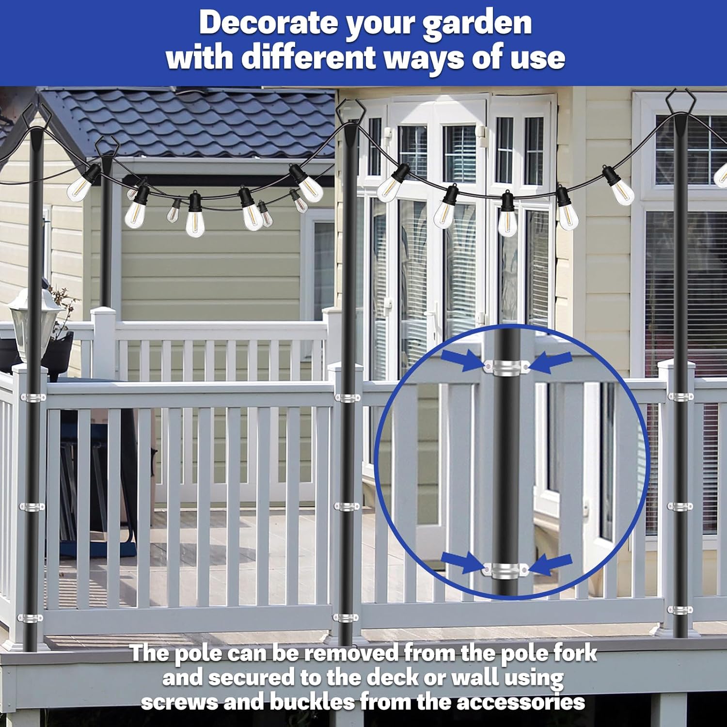 Detalle 2 de NSHWFW 6 Pack 10 Ft String Light Poles, Adjustable Metal Outdoor Stands