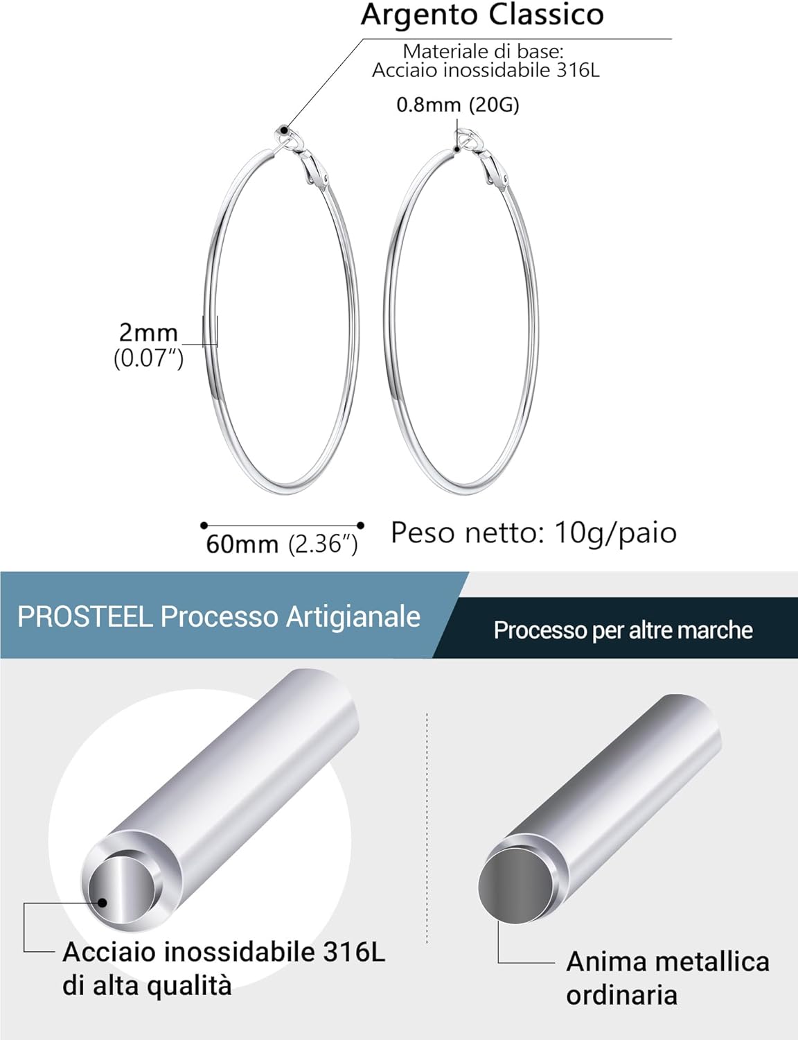 Thumbnail 2 de Prosteel Orecchini Cerchio Argento Donna Oro Placcato 14K Ipoallergenico 20–100 mm – Vintage Minimalismo
