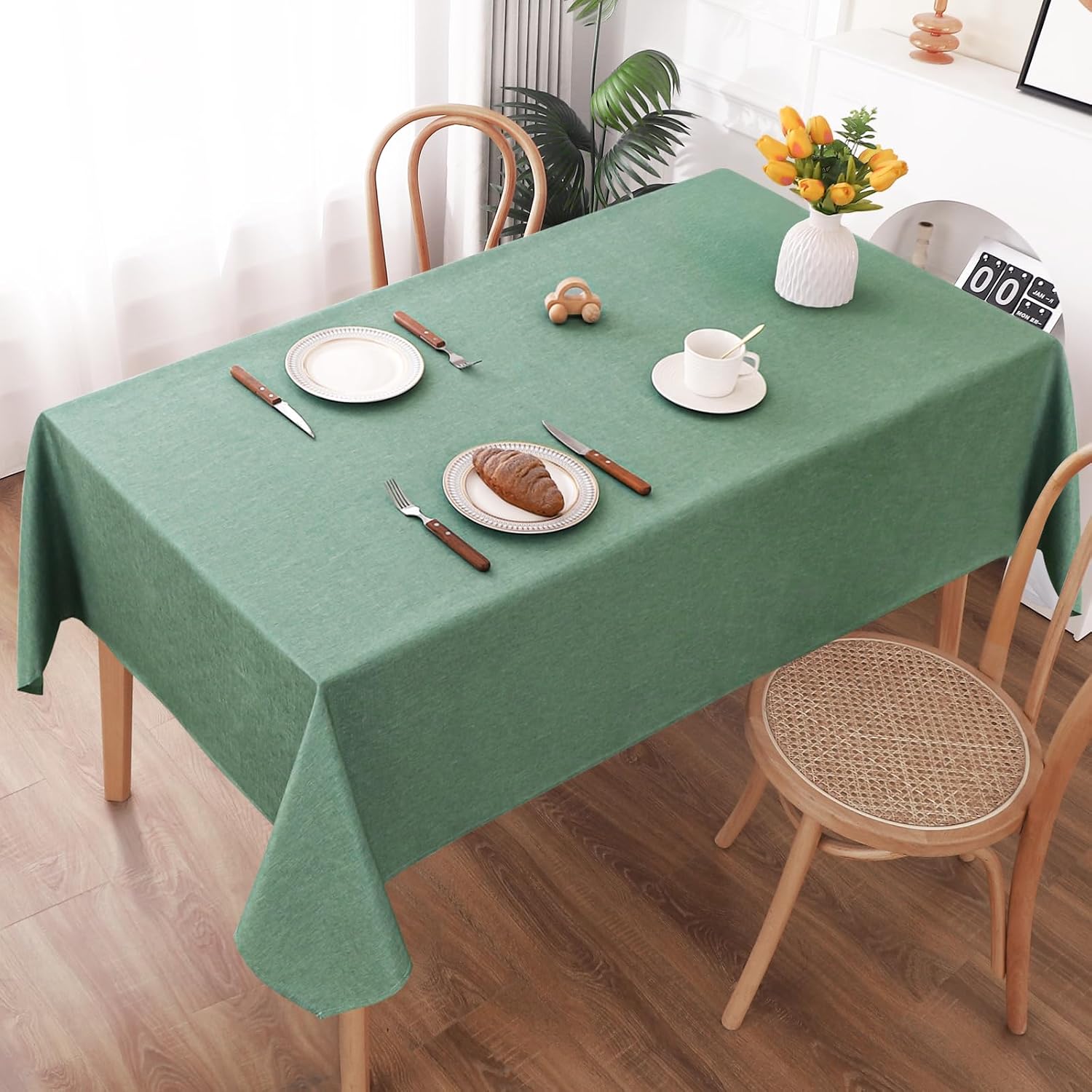 Detalle de AooHome Tischdecke Abwaschbar Grün 160x300 cm – Leinenoptik, wasserabweisend, kratzfest
