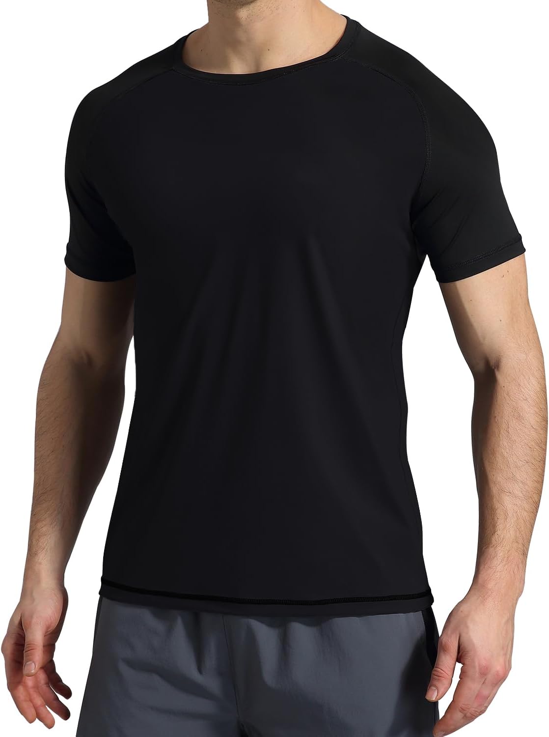 Detalle de VAYAGER Herren-Rash Guard UPF 50+ Kurzarm – Schnelltrocknend, lockere Passform