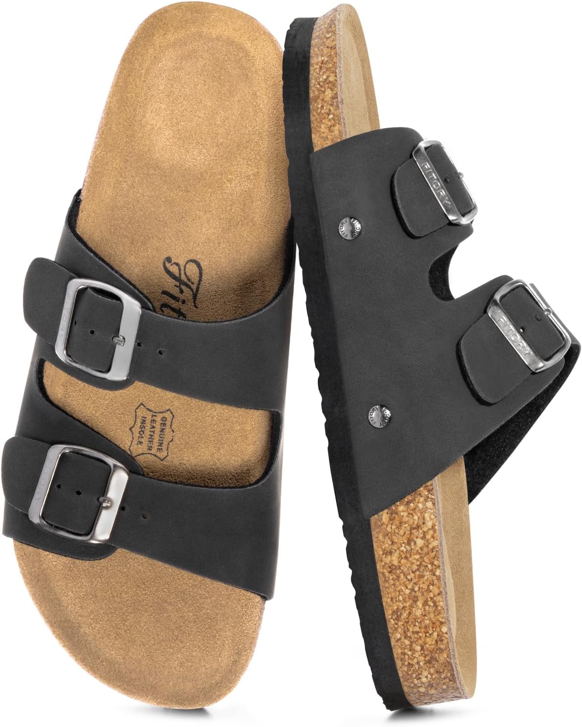 Thumbnail 6 de FITORY Damen Pantoletten mit Kork-Fußbett – Verstellbare Riemen, Leder, bequeme Sommerschlappen
