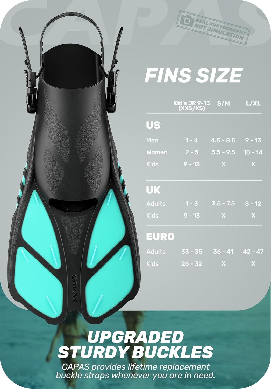Thumbnail 1 de CAPAS Snorkel Fins: Travel-Size Open-Heel Swim Fins for All Ages