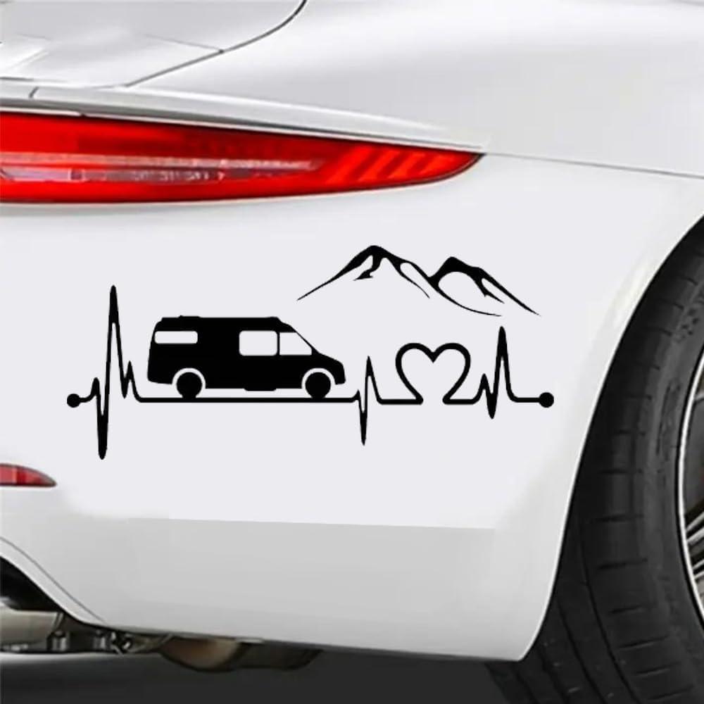 2 Pack 30x13.5cm Heart Motorhome Sticker – White Vinyl Decals for Bumpers, Windows and More