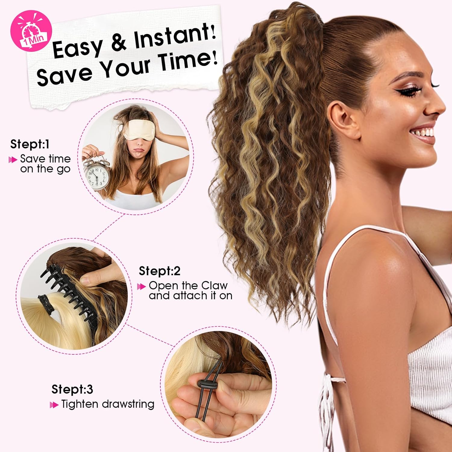 Detalle 2 de RONTAYA Extension cheveux naturel à clip : postiche ondulé multicouches 46 cm