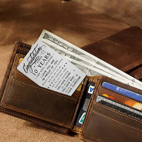 Detalle de Tangvo 10 Year Sobriety Wallet Card – Sober Anniversary Gift for Him or Her