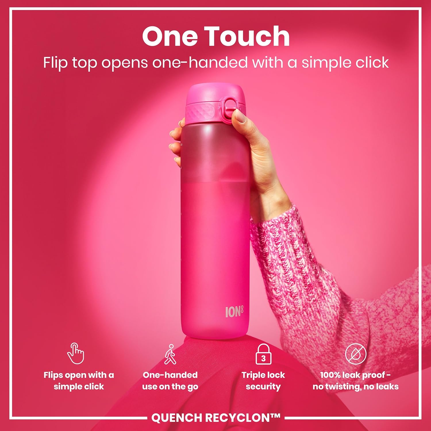 Thumbnail 2 de Ion8 1 Litre Water Bottle with Times to Drink – Leak-Proof, Flip Lid, BPA Free, 32 oz (White)