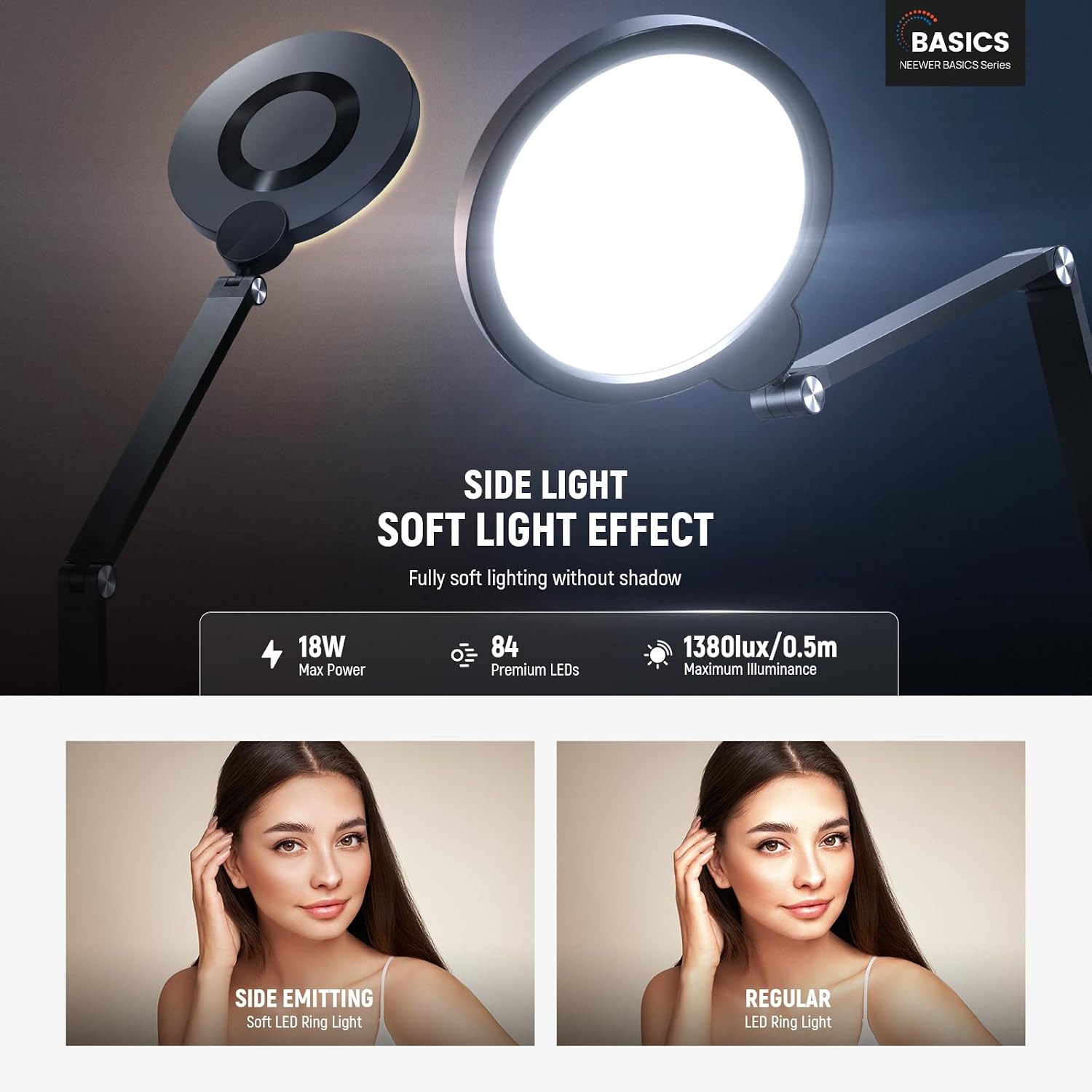 Detalle de NEEWER Basics R18 7" Ring Light, 2-Pack, 18W, Dimmable 3000K–6500K