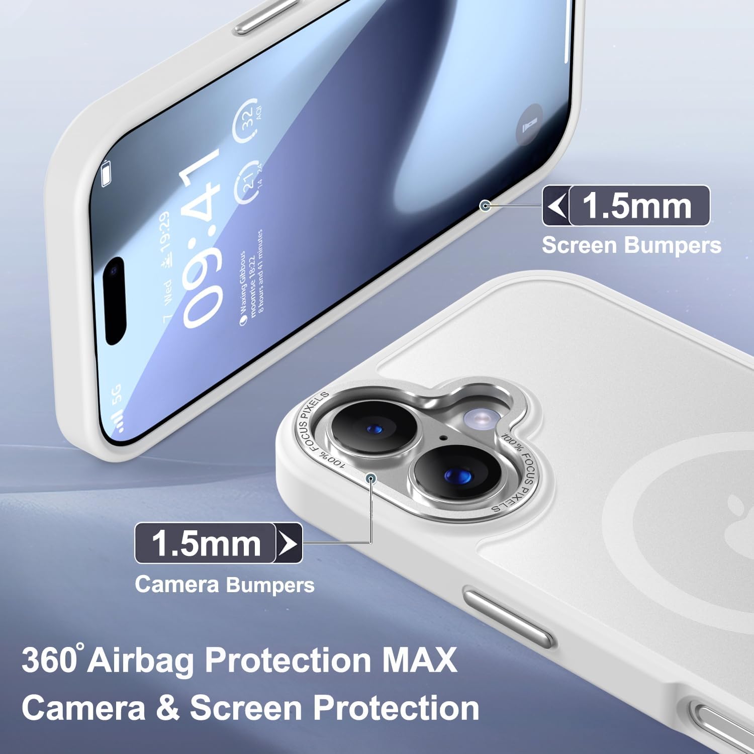 Detalle 2 de Newfuture iPhone 16 Case with Magnetic 38‑Magnet System — 13 ft Drop Protection, MagSafe Compatible, Frosted White
