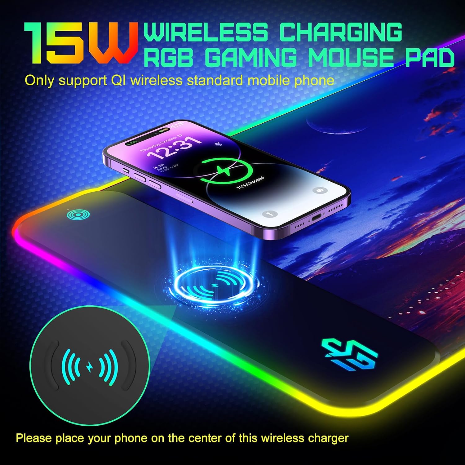 Detalle de GIM Wireless Charging RGB Mouse Pad