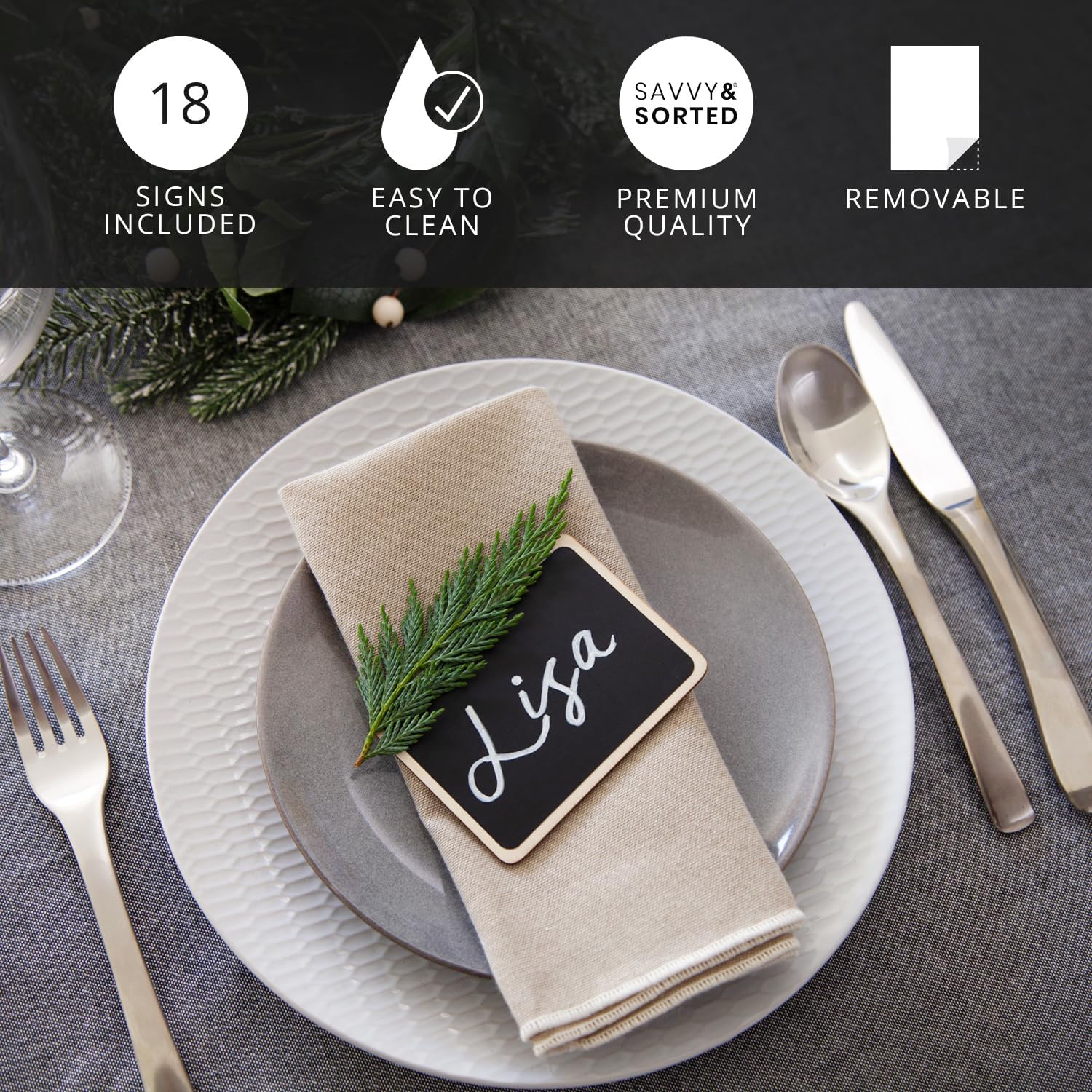 Detalle 2 de SAVVY & SORTED Mini Chalkboard Signs, 18-Pack with Wooden Frames and Stands