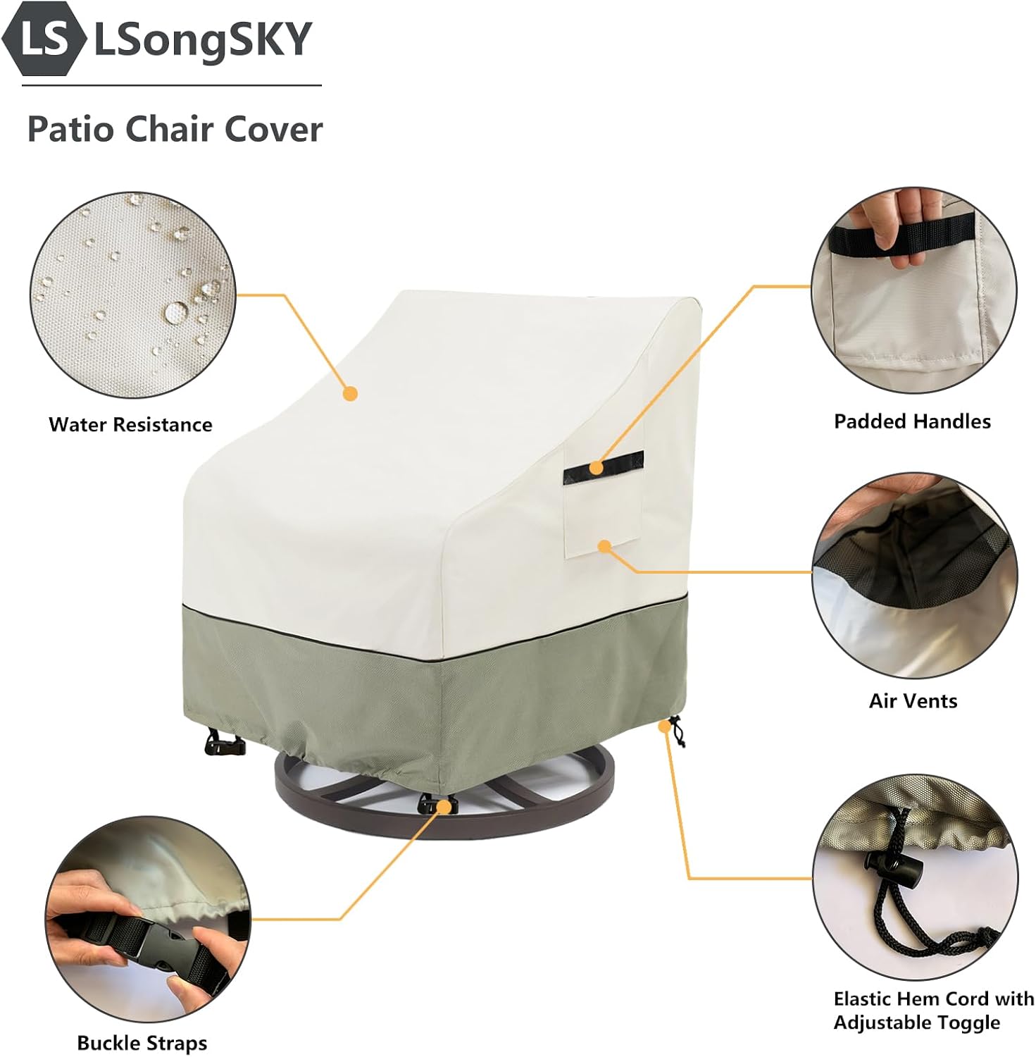 Detalle 2 de LSongSKY XZY-2019-LvS-2P Swivel Chair Covers, 2-Pack, Oxford Fabric