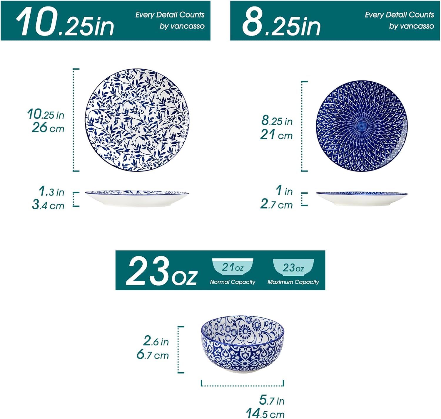 Thumbnail 1 de vancasso SELENE 12-Piece Porcelain Blue Dinnerware Set for 4 (Plates & Bowls)