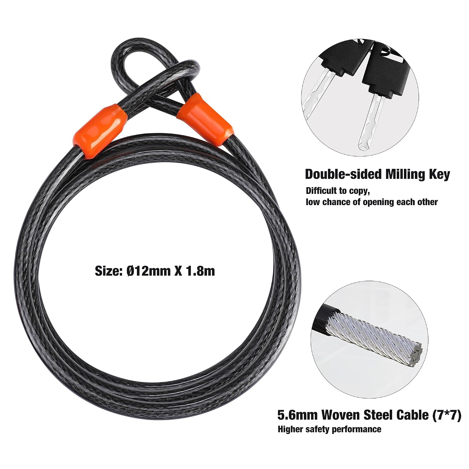 Detalle de ValueMax Antivol en U pour vélo noir avec câble 1,8 m