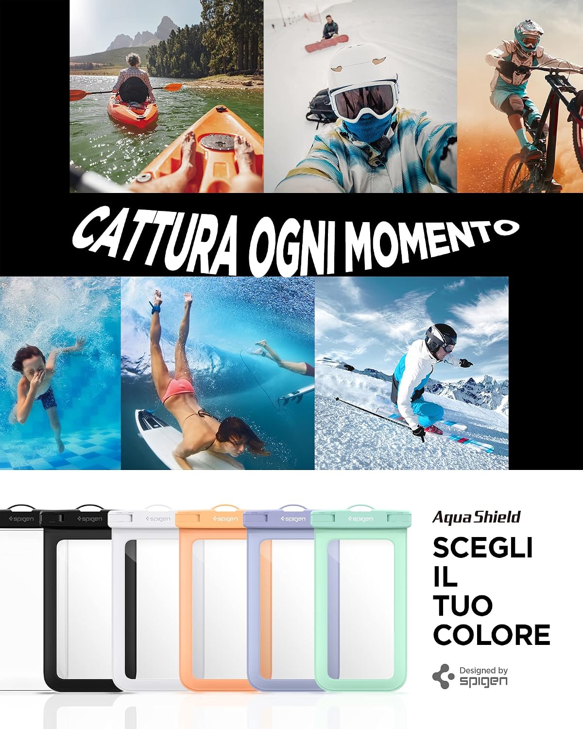 Detalle de Spigen Aqua Shield A601 custodia impermeabile per smartphone IPX8 (fino a 7,0") trasparente, 2 pezzi