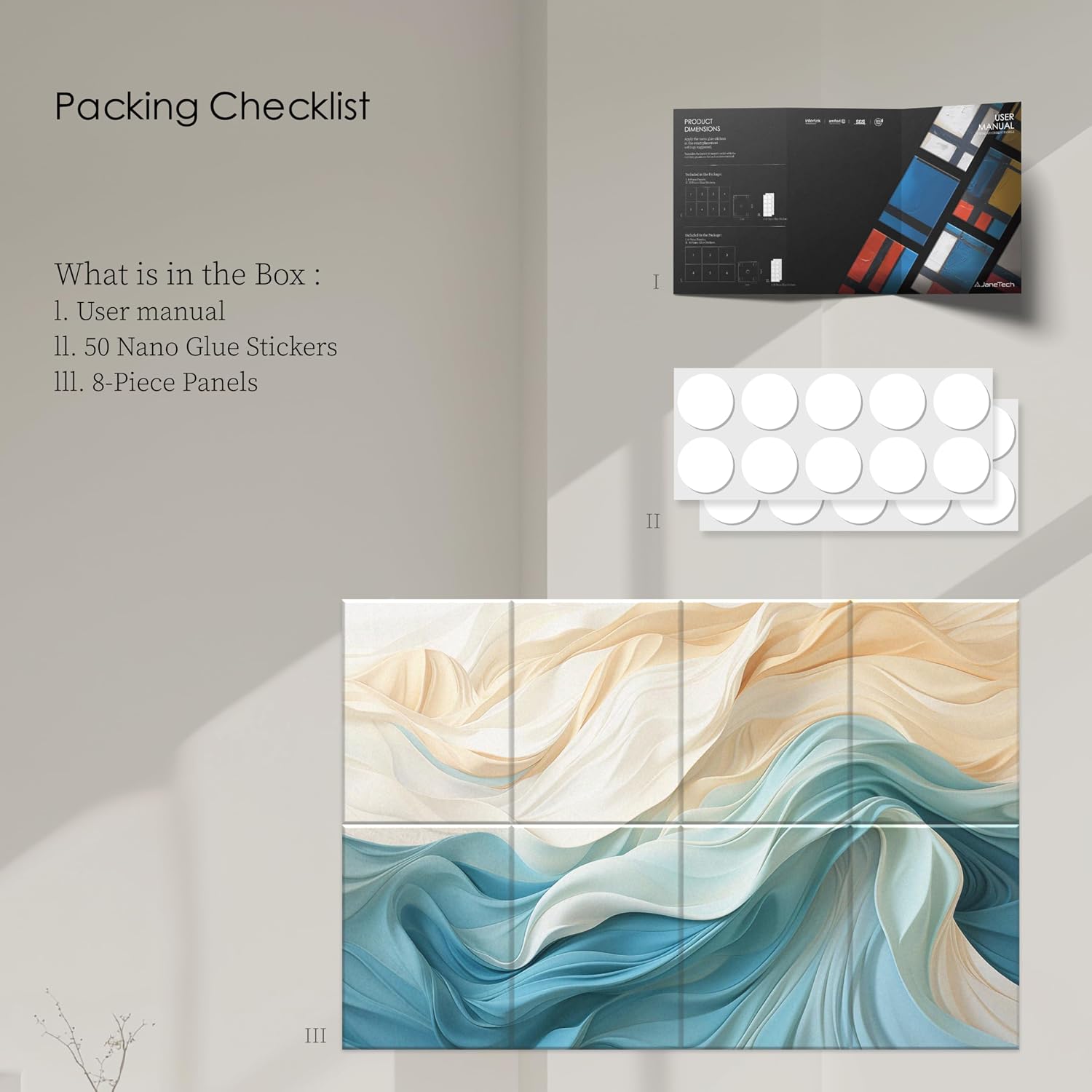 Detalle de JaneTech 8-Pack Decorative Acoustic Wall Panels with Adhesive