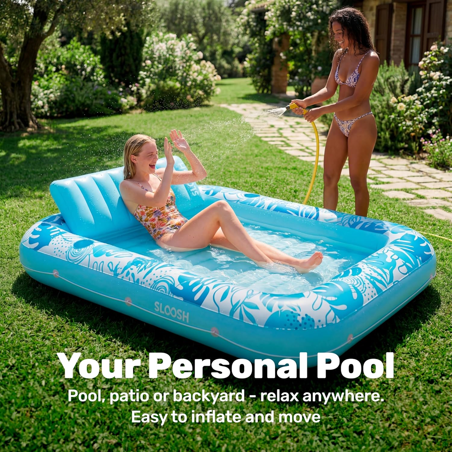 Detalle de SLOOSH Inflatable Tanning Pool Lounger Float – 85" x 57" XL with Pillow, Blue