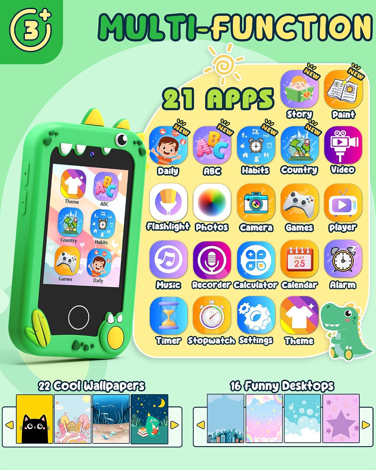 Detalle de UCIDCI Kids Smart Phone Toy with Dual Cameras: Educational Toy Phone for 3–7 Year Olds