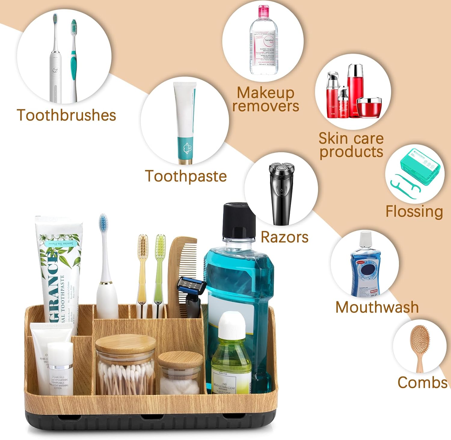 Detalle 1 de GFWARE Bathroom Countertop Organizer, 7-Slot Woodgrain Toothbrush Holder
