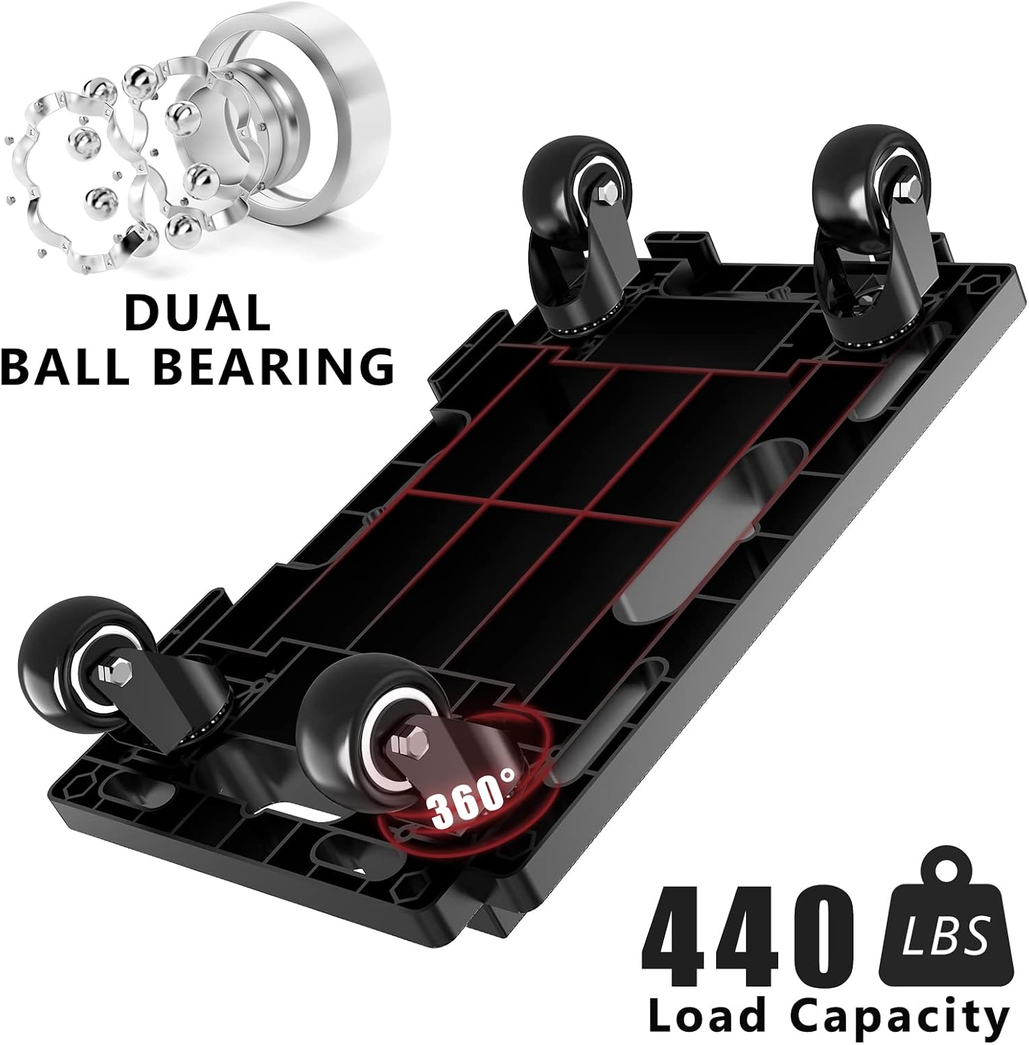 Thumbnail 3 de SOLEJAZZ Mobile Dolly Connectable – 4-Pack, 440 LBS Capacity, Heavy-Duty 4-Wheel Moving Trolleys