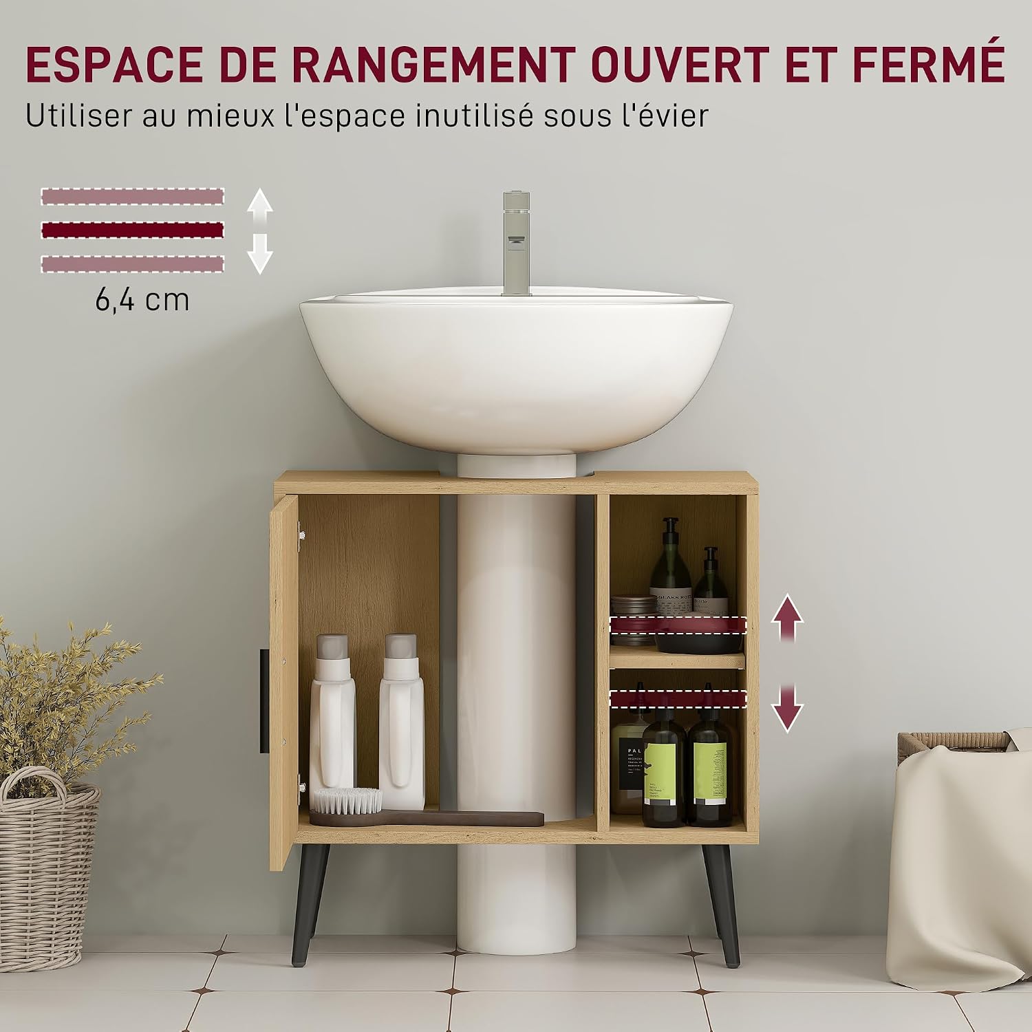 Detalle 2 de HOMCOM Meuble sous lavabo salle de bain industriel en chêne (60 x 30 x 59,5 cm) avec porte à fermeture progressive