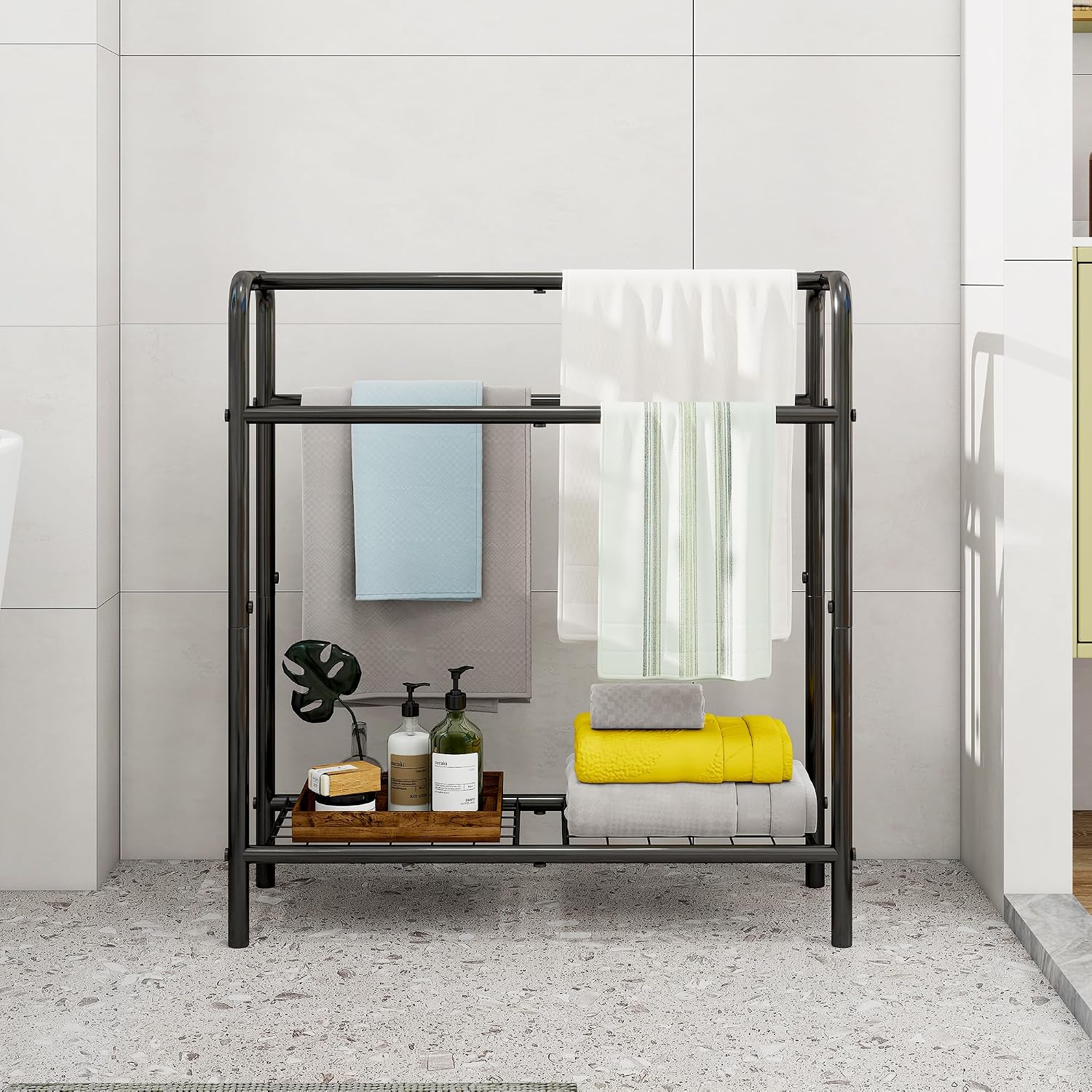 Detalle de HAHRIR DE-1049A-WH vrijstaand handdoekenrek met 3 niveaus, wit metaal