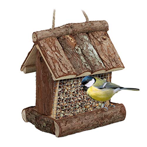 Detalle de Relaxdays Comedero para aves de corteza 17×15×12 cm 🐦