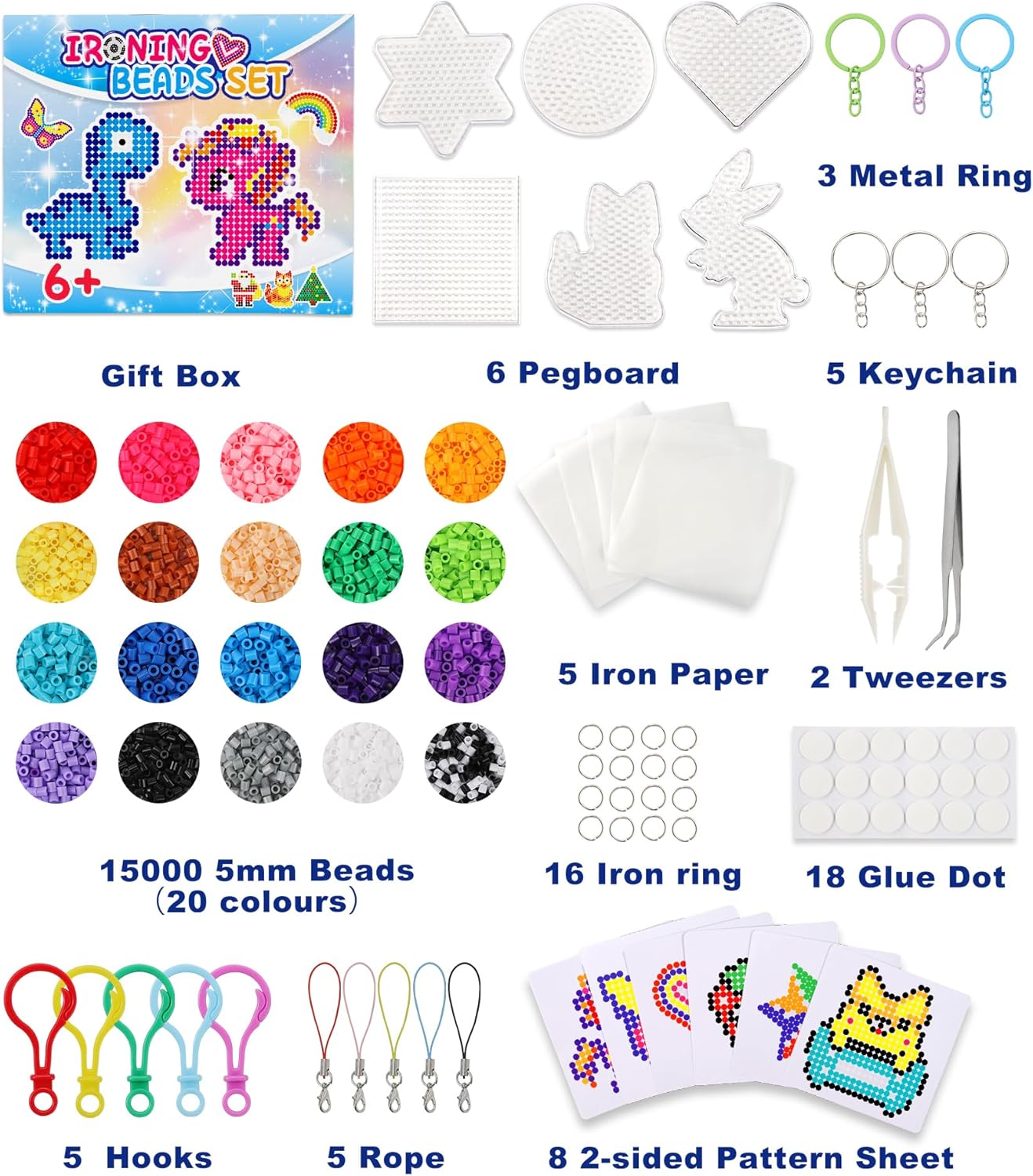 Thumbnail 1 de Ophy Bügelperlen Set – 15.000 Perlen in 20 Farben mit Dreilagiger Aufbewahrungsbox und Musterplatten