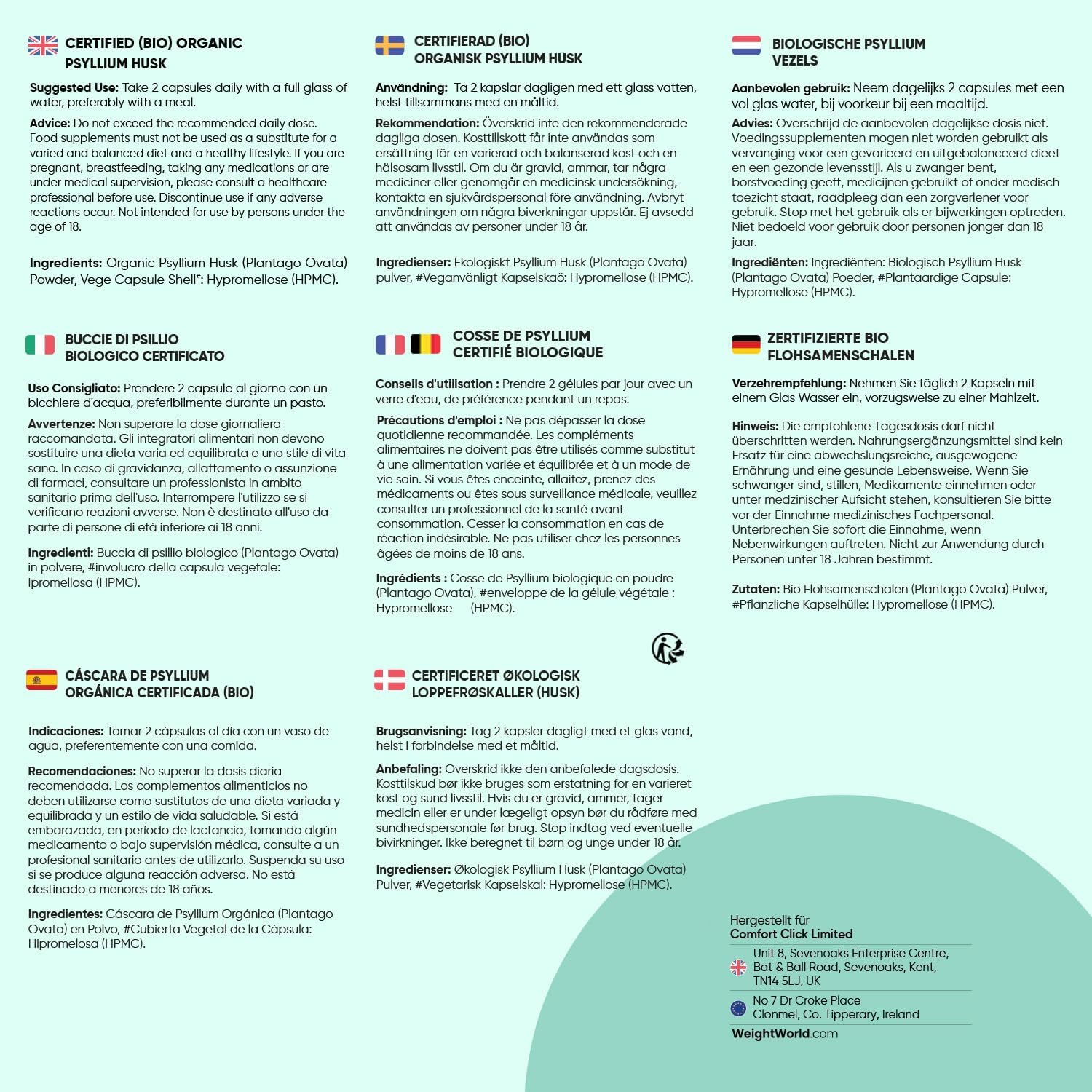 Thumbnail 4 de Bio Flohsamenschalen Kapseln 1400 mg pro Portion (Psyllium Husk) – 180 vegane Kapseln, 3 Monate Vorrat