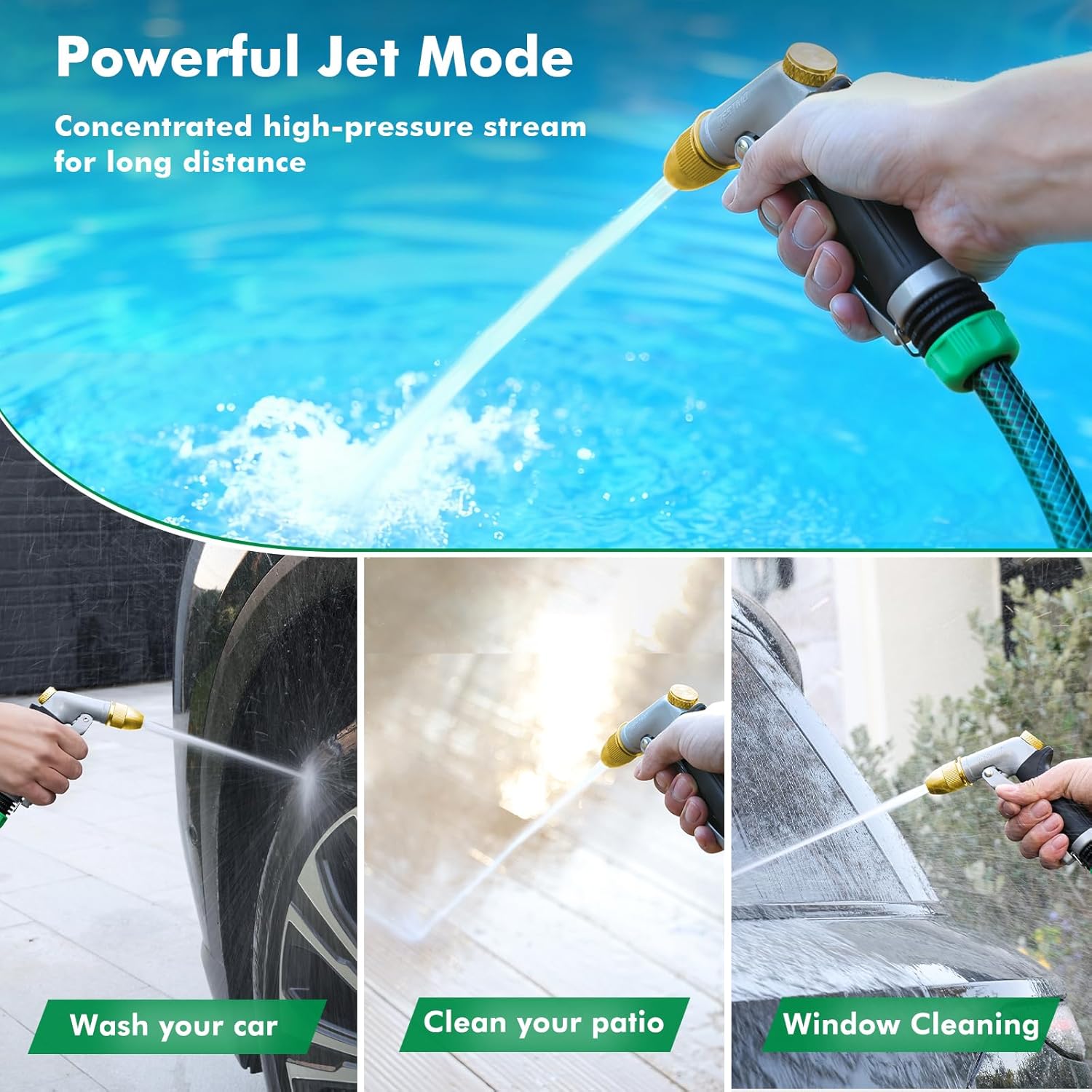 Thumbnail 5 de RESTMO High Pressure Hose Pipe Spray Gun (100% metal, solid brass head, 4 spray patterns) – Black