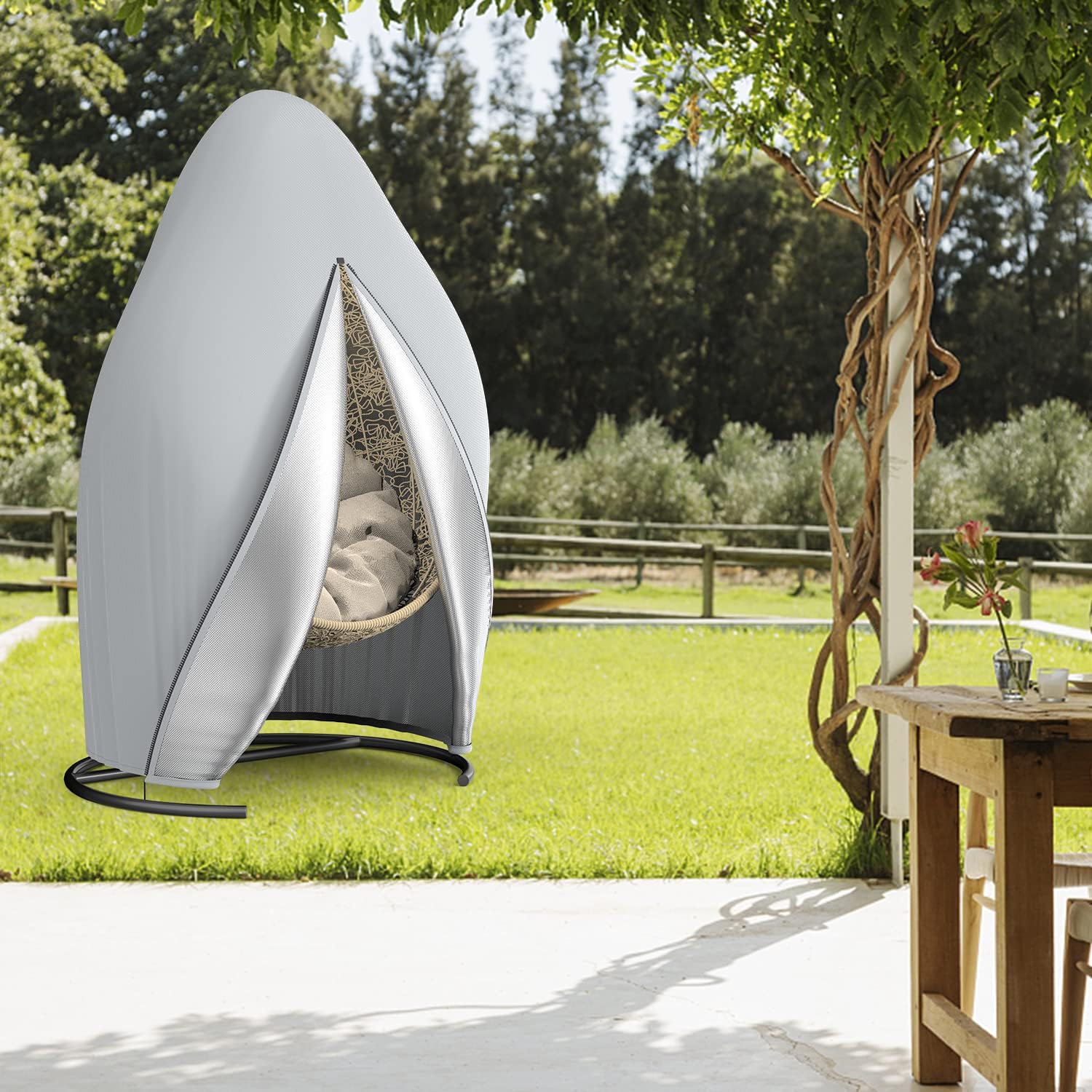 Thumbnail 6 de Patio waterproof hanging egg chair cover (115x190cm) in 210D Oxford fabric with zipper – Black
