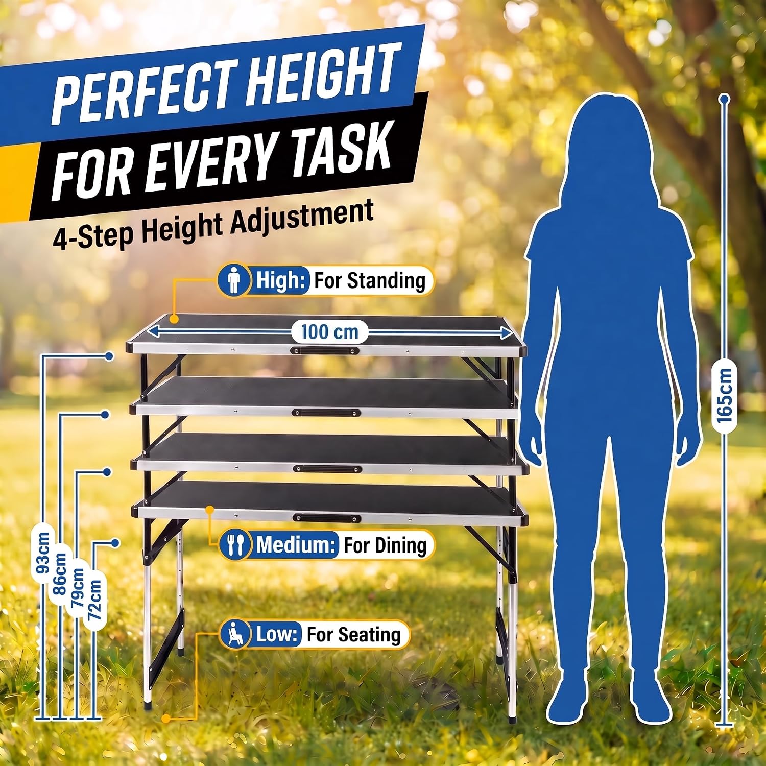Detalle 2 de GOODS+GADGETS 3541824 Folding Table Set of 3, Adjustable Height