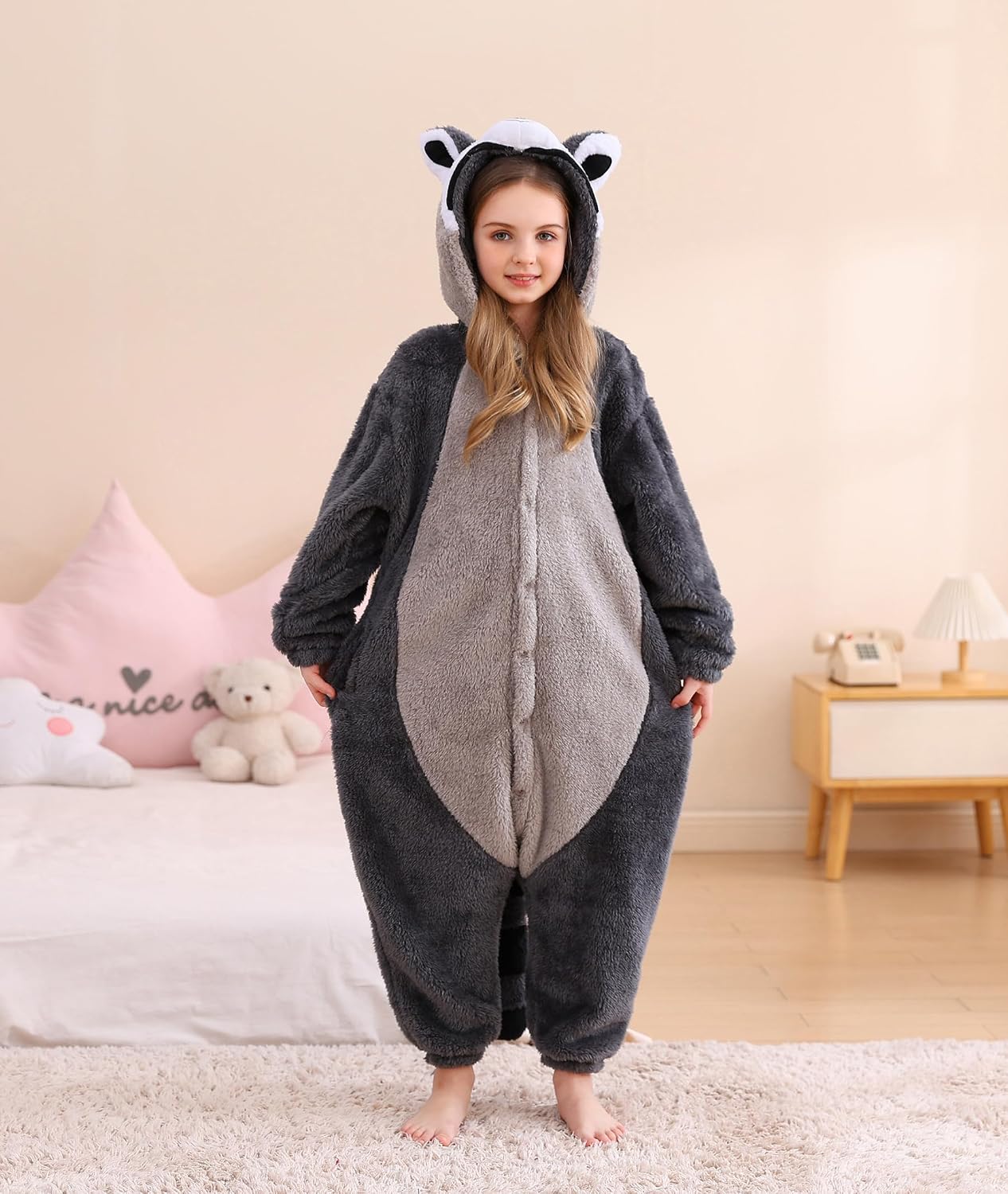 Detalle de CuteOn Kids' Animal Onesie Pajamas with Hood, Ears and Tail