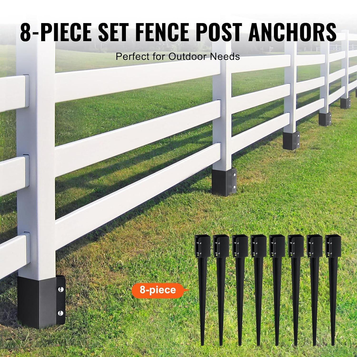 Thumbnail 4 de VEVOR Ancoraggio per Pali per Recinzione – 8 Pezzi in Acciaio Verniciato a Polvere per Legno 89 x 89 mm (Esterno 914 x 113 x 113 mm)