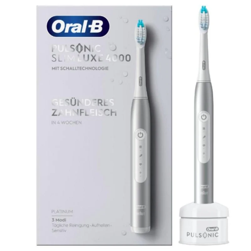 Detalle de Oral-B Pulsonic Slim Luxe 4000 Platino: cepillo sónico compacto para higiene profunda