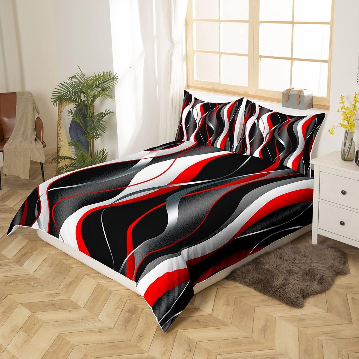 Thumbnail 1 de Homemissing Red Grey Black Geometric Spiral duvet cover set for kids – hidden zip, microfiber, with 1–2 pillowcases (double size)