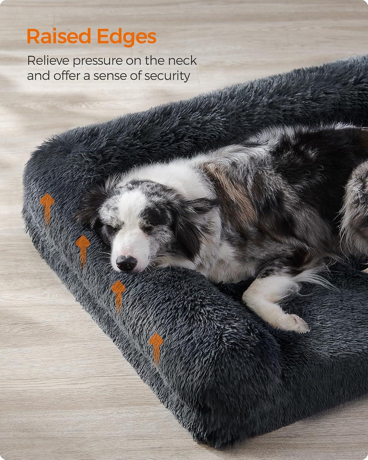 Detalle de Feandrea FluffyHug XL Dog Sofa Bed (Dark Grey) – egg crate foam with removable washable cover, 106 x 76 x 19 cm