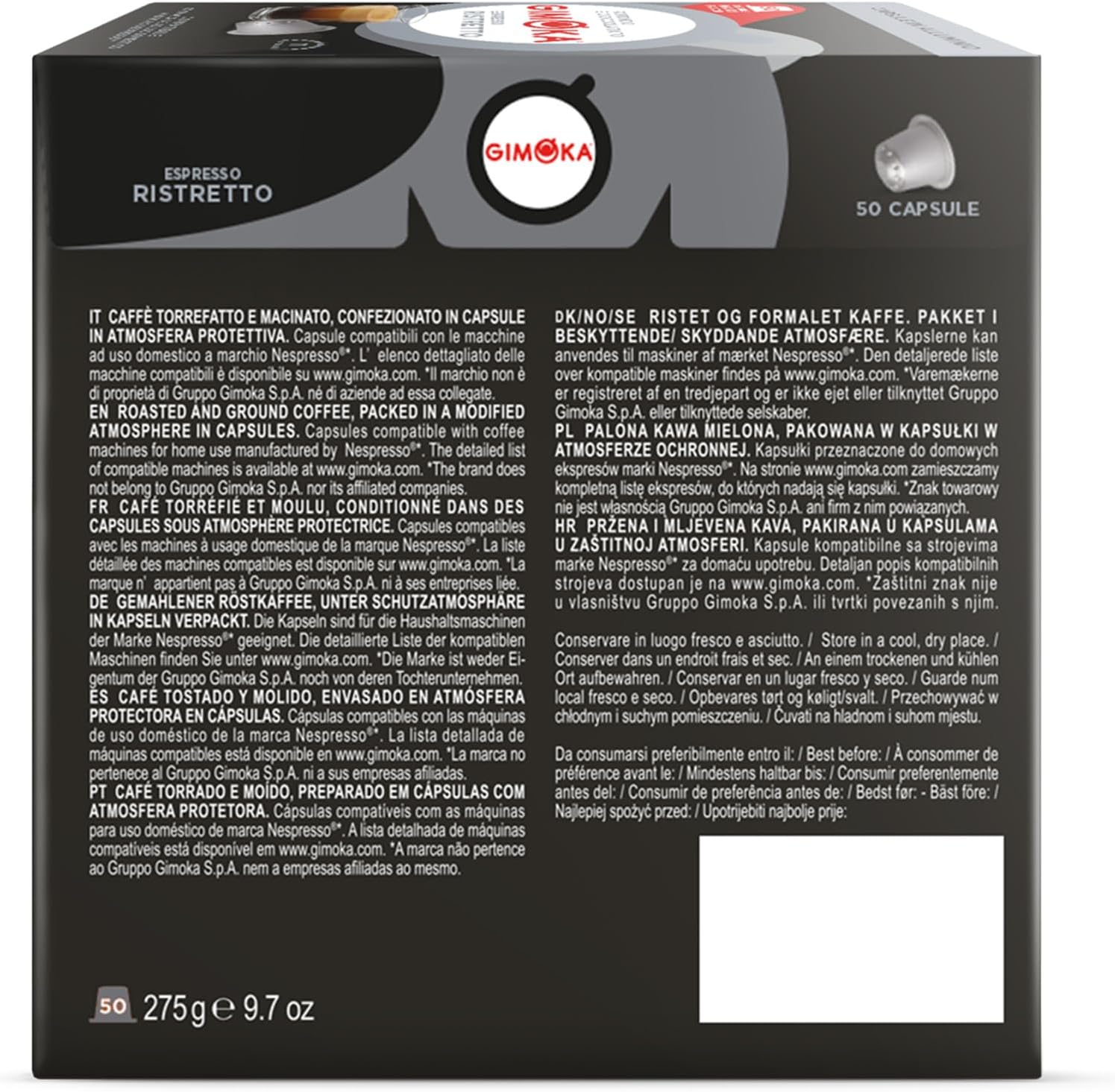Detalle 2 de Gimoka Miscela Espresso Ristretto Intensità 11/13 – 50 Capsule in Alluminio, compatibili con Sistema Nespresso