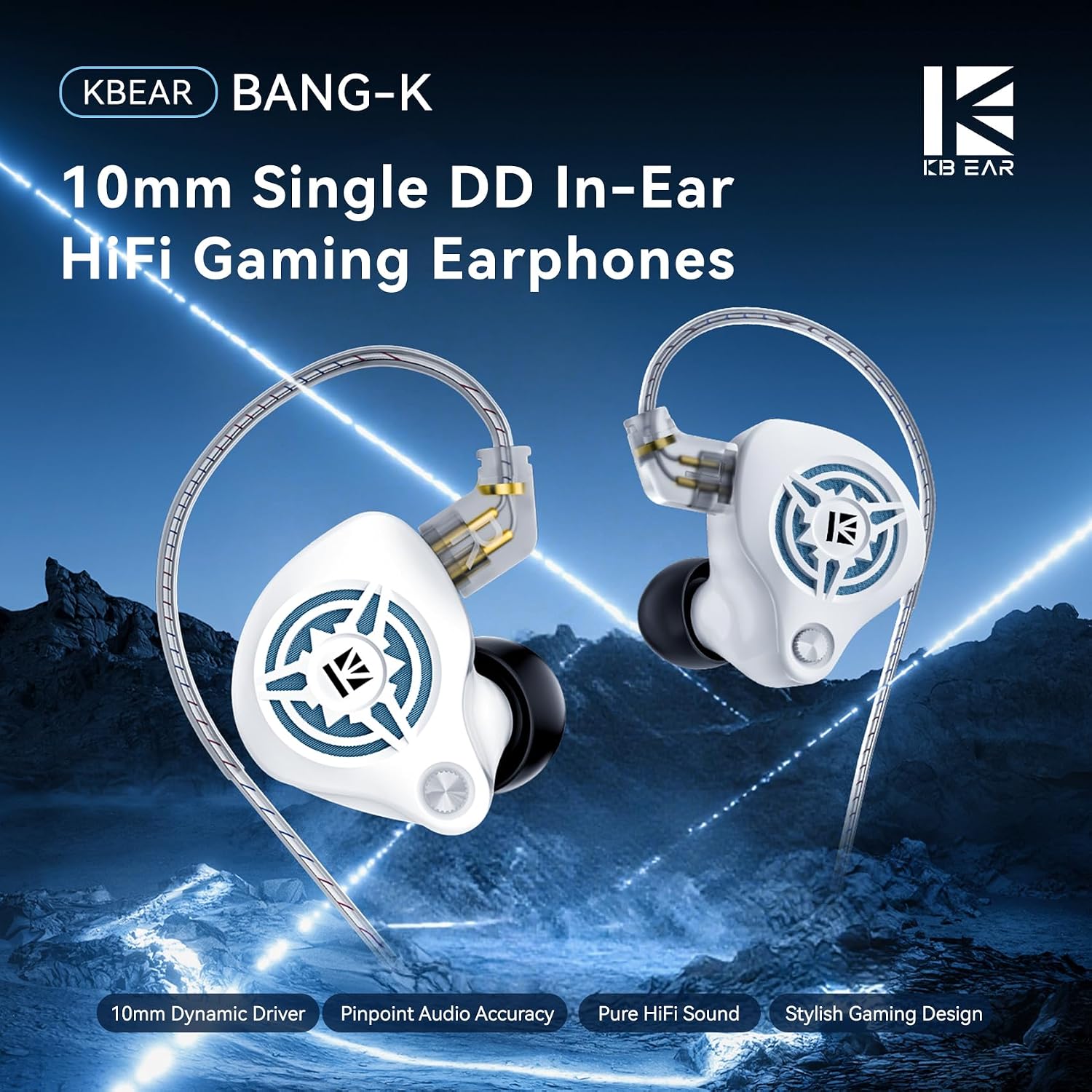 Detalle de Yinyoo KBEAR BK1 Gaming Earbuds with Mic – 10mm Dynamic Driver, 3.5mm Jack