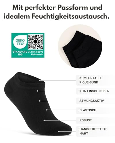 Detalle de Sockenkauf24 10 Paar Sneaker Socken Herren & Damen, Baumwolle, Komfortbund ohne Naht – Schwarz, 39–42