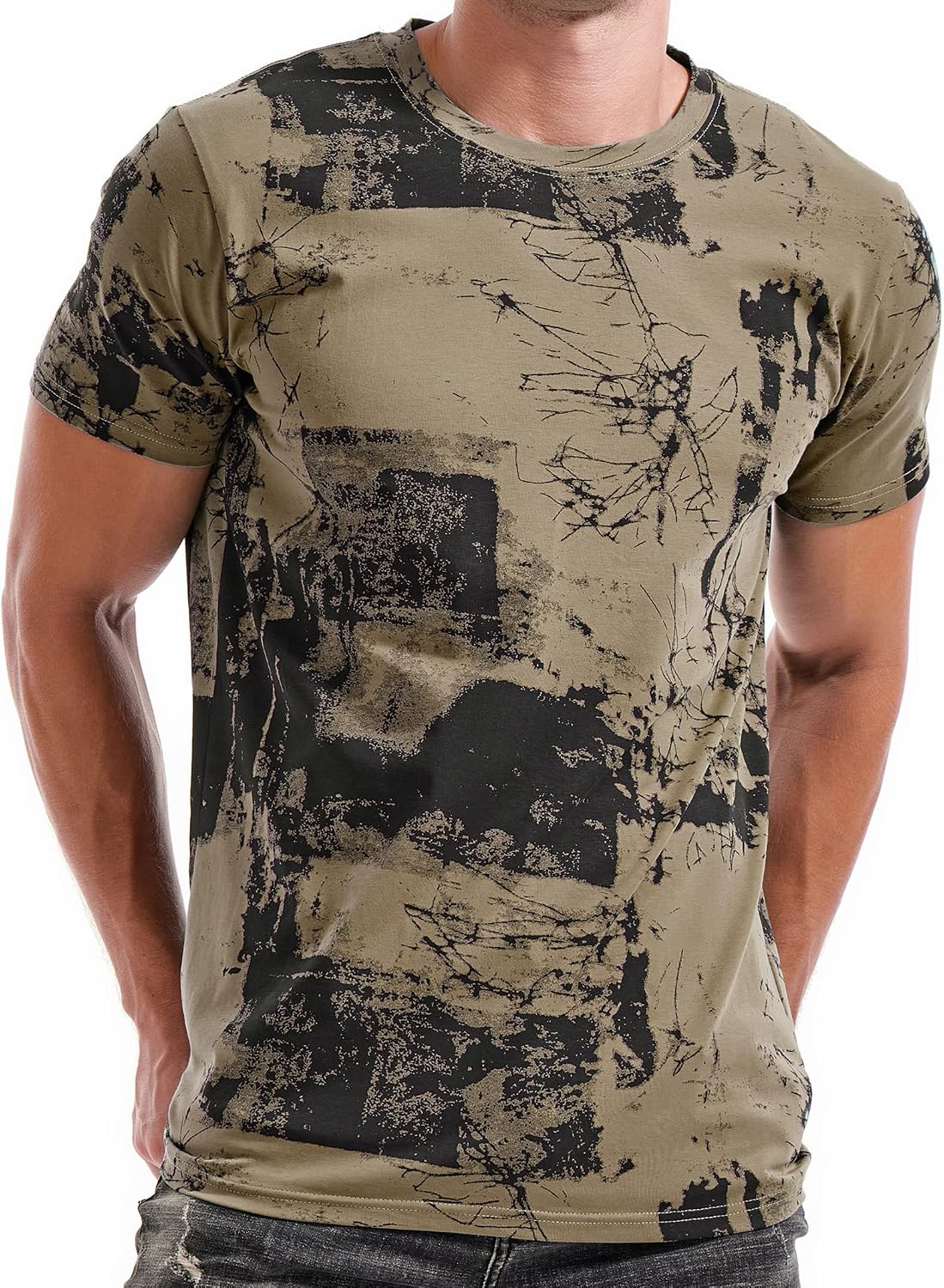 RONOMO Men’s Round Neck Short Sleeved T-Shirt (95% cotton, 5% polyester) with medium stretch