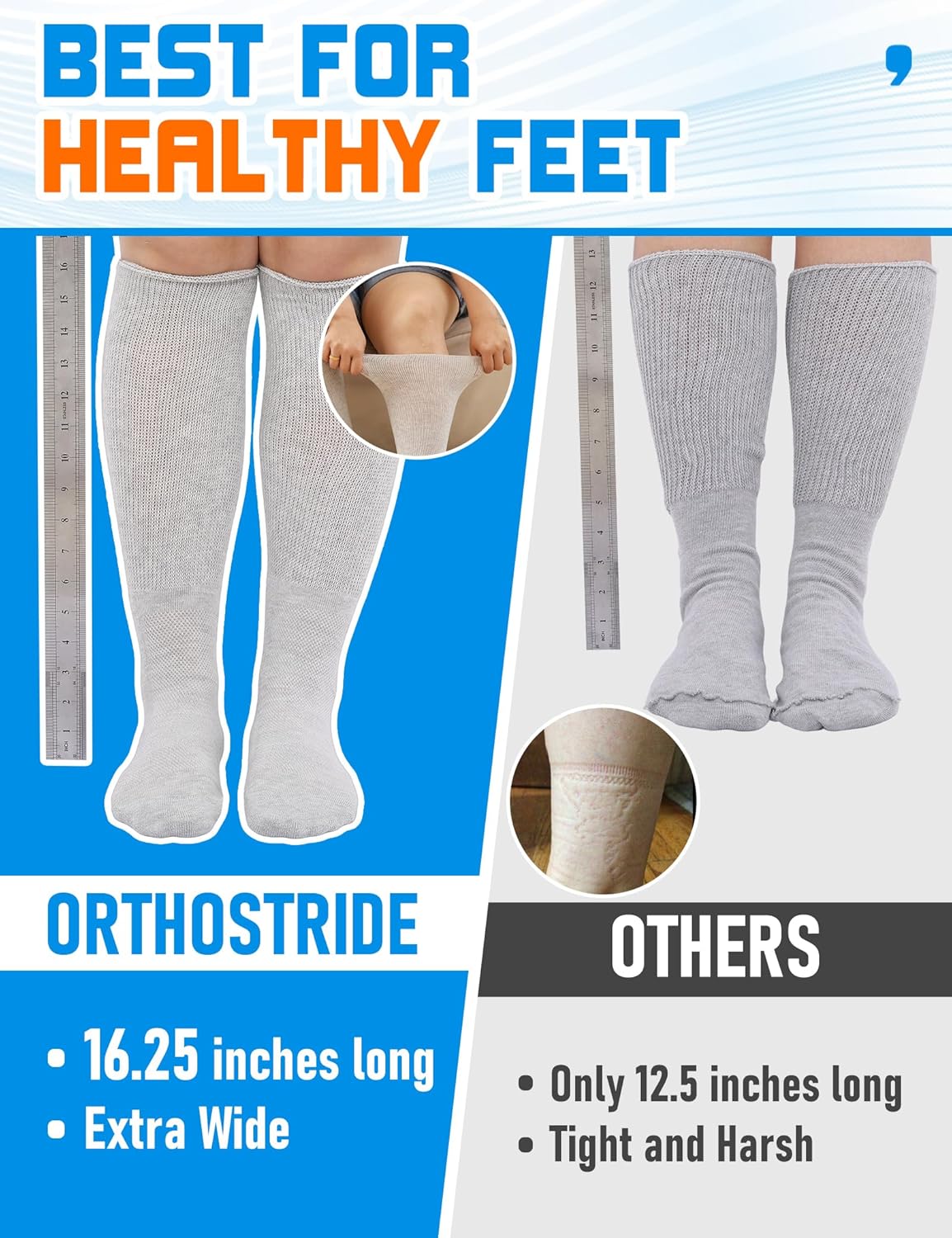 Thumbnail 5 de Orthostride Wide Diabetic Socks (3 Pairs) – Extra Long Edema & Lymphedema Socks, Loose Non-Binding Fit