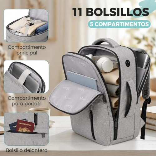 Detalle de MATEIN Mochila de cabina 40x30x20 cm para Ryanair: 24 L, impermeable y organizada